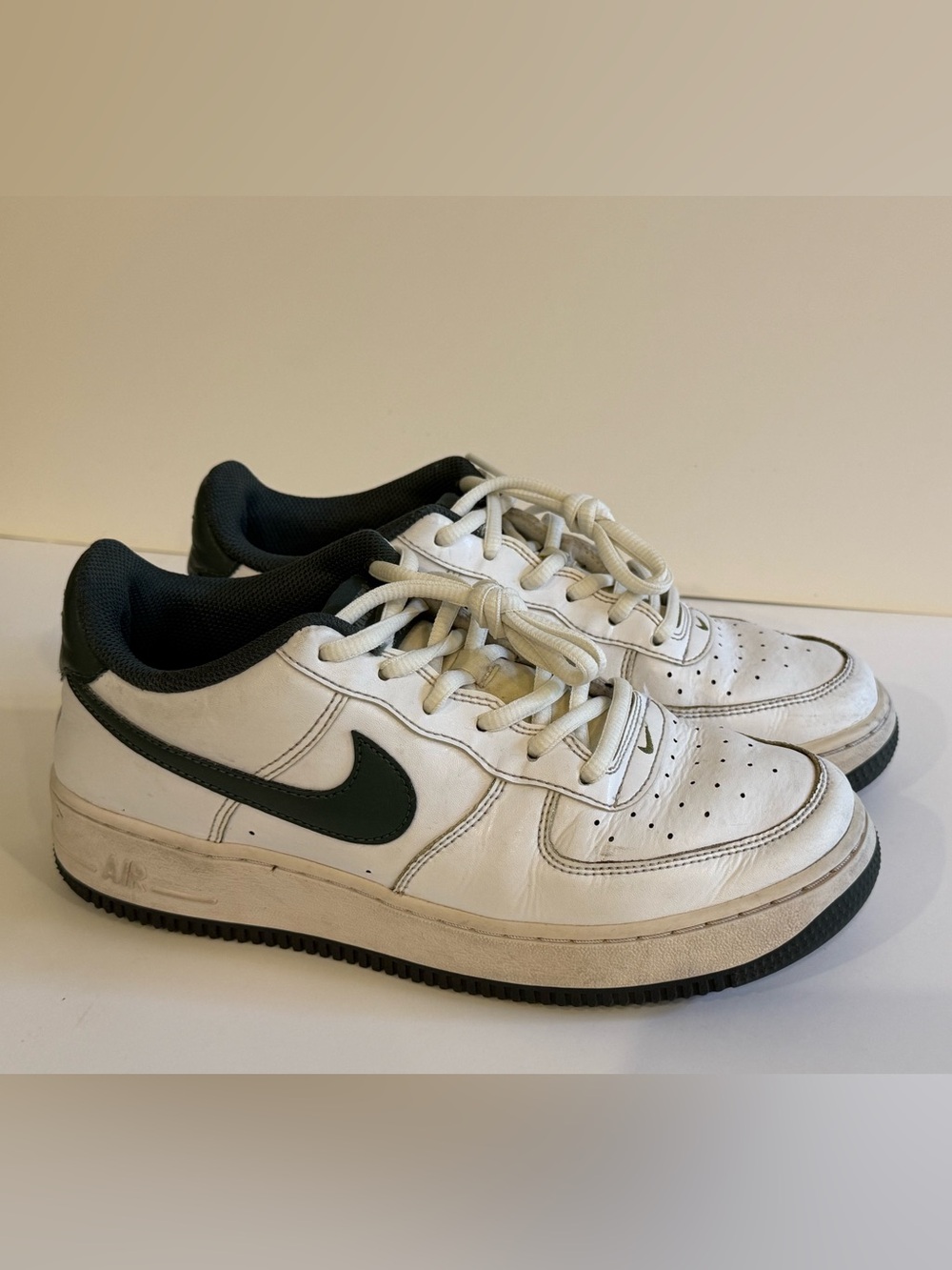 Nike Air Force 1 White Leather with Dark Green Swoosh